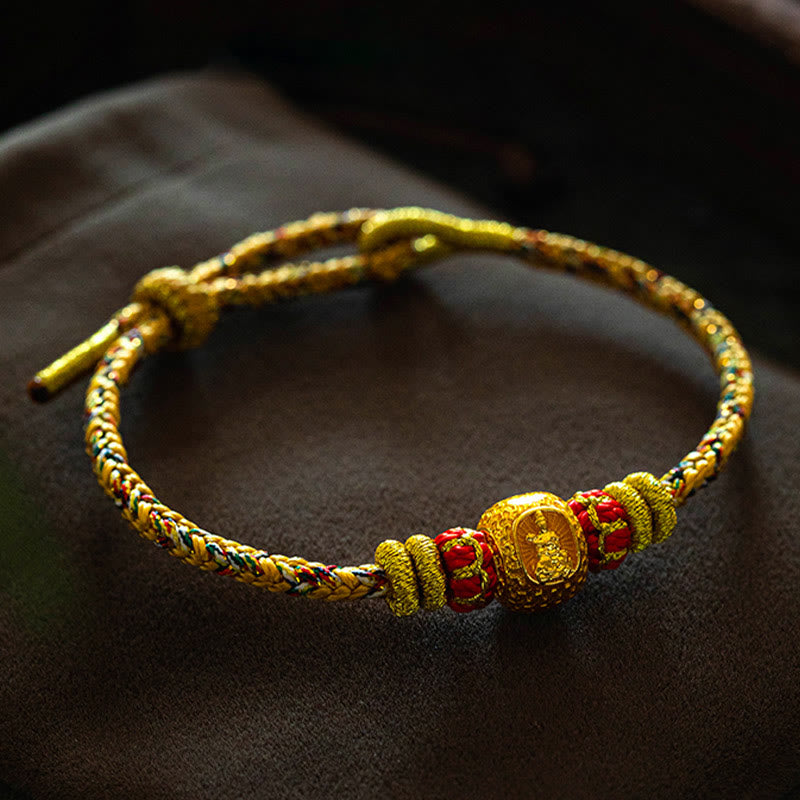 Buddha Stones , 999 Gold, chinesisches Sternzeichen, Geburts-Buddha, Jahr der Schlange, Glück, handgefertigtes Seil-Armband