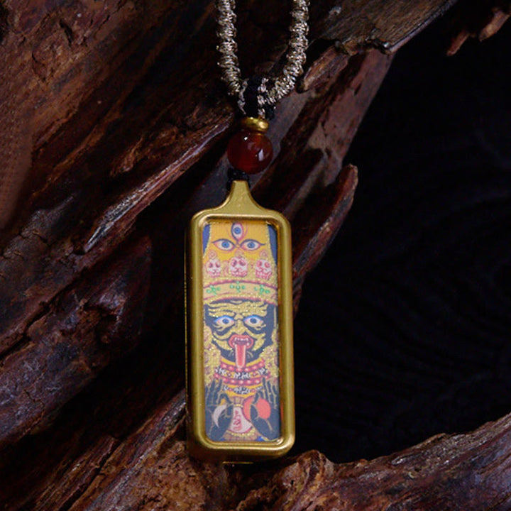 Buddha Stones Tibet Zakiram Gelber Gott des Reichtums Neunschwänziger Fuchs Handbemalter Thangka Ruhiger Halskettenanhänger - Zakiram - image 4