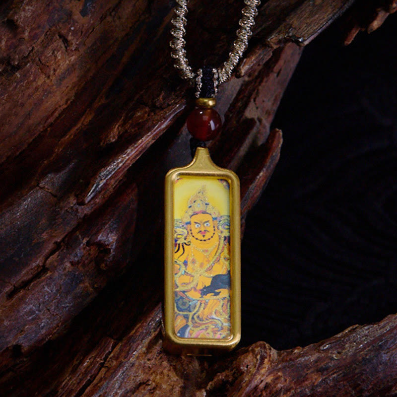 Buddha Stones Tibet Zakiram Gelber Gott des Reichtums Neunschwänziger Fuchs Handbemalter Thangka Ruhiger Halskettenanhänger - Gelber Gott des Reichtums - image 8