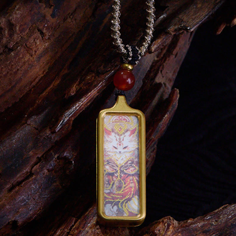 Buddha Stones Tibet Zakiram Gelber Gott des Reichtums Neunschwänziger Fuchs Handbemalter Thangka Ruhiger Halskettenanhänger - Neunschwänziger Fuchs - image 9