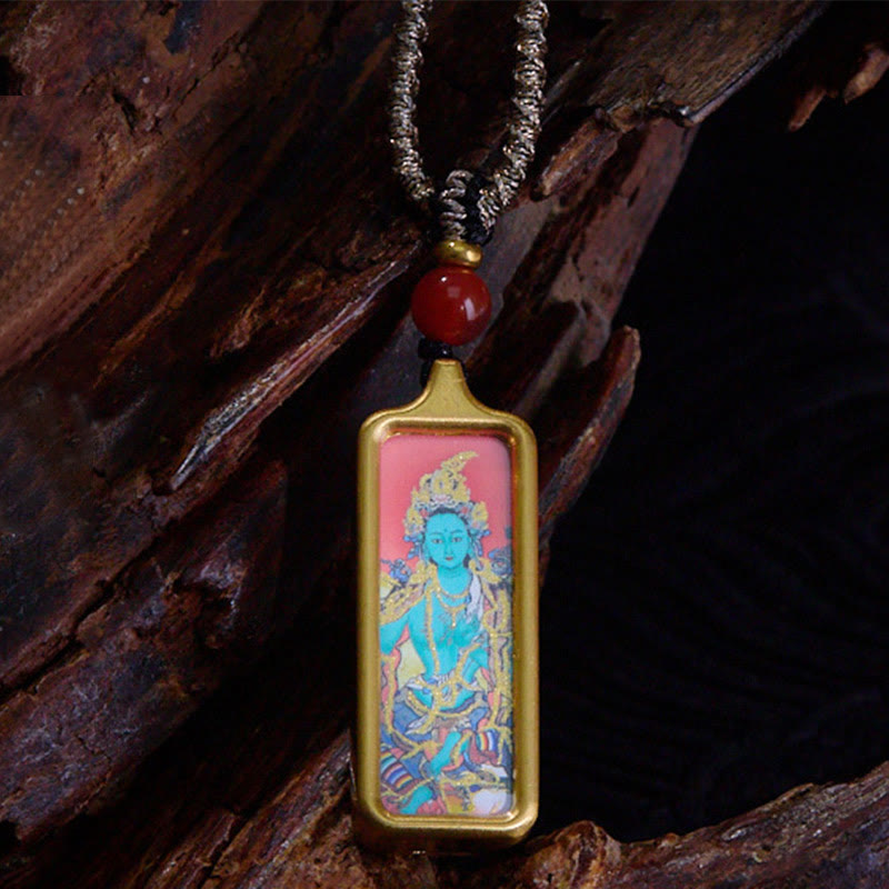 Buddha Stones Tibet Zakiram Gelber Gott des Reichtums Neunschwänziger Fuchs Handbemalter Thangka Ruhiger Halskettenanhänger - Grüne Tara - image 11