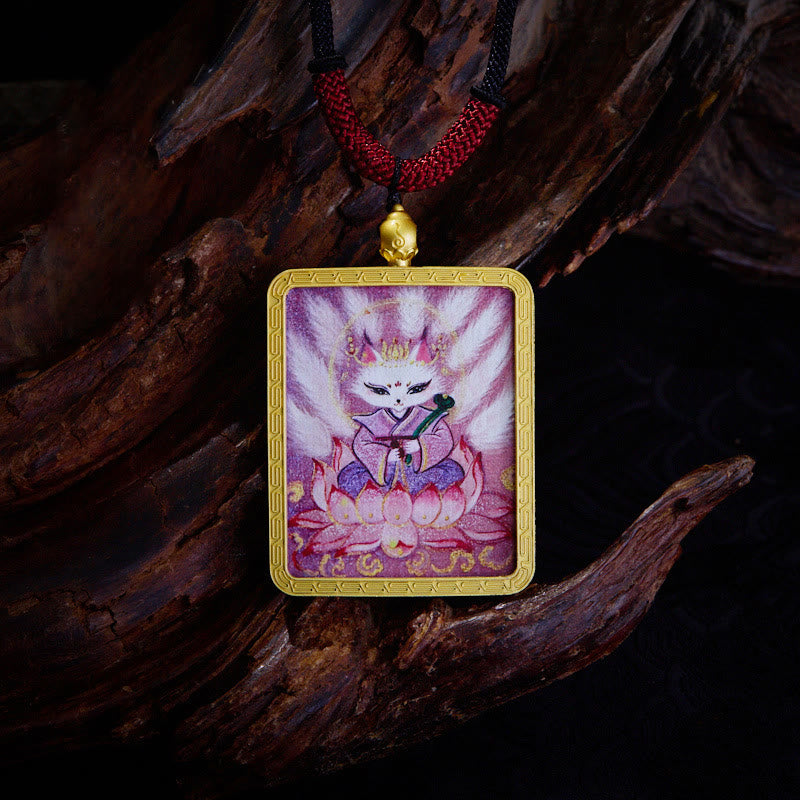 Buddha Stones, tibetischer Zakiram, neunschwänziger Fuchs, gelber Gott des Reichtums, bemalt, Thangka, Hoffnung, Halskettenanhänger - Neunschwänziger Fuchs - image 2