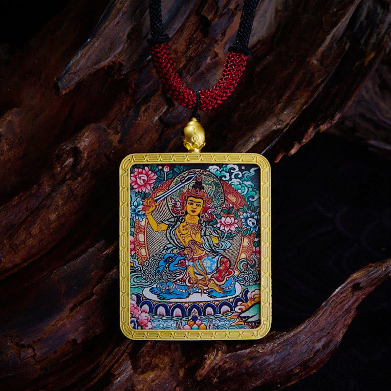 Buddha Stones, tibetischer Zakiram, neunschwänziger Fuchs, gelber Gott des Reichtums, bemalt, Thangka, Hoffnung, Halskettenanhänger - Manjusri - image 9
