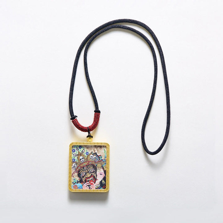Buddha Stones, tibetischer Zakiram, neunschwänziger Fuchs, gelber Gott des Reichtums, bemalt, Thangka, Hoffnung, Halskettenanhänger - image 8