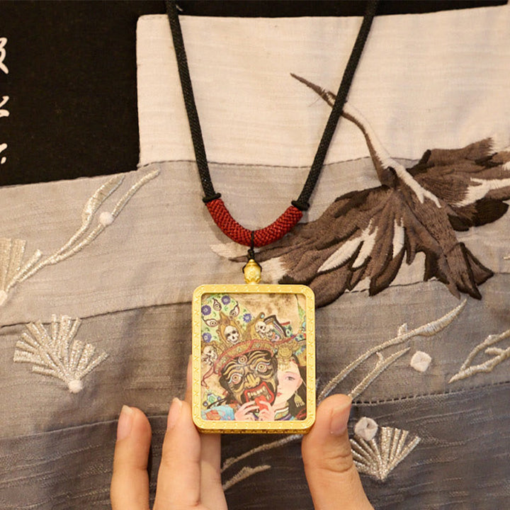 Buddha Stones, tibetischer Zakiram, neunschwänziger Fuchs, gelber Gott des Reichtums, bemalt, Thangka, Hoffnung, Halskettenanhänger - image 7