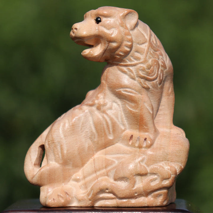 Buddha Stones, Jahr der Schlange, chinesisches Sternzeichen Fu-Charakter, Pfirsichholz, Statue für Zuhause, Dekoration - Tiger klettert den Berg hinauf - Höhe 11,5 cm - image 15
