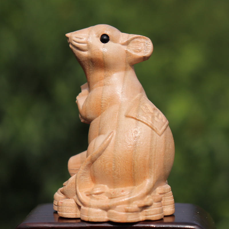 Buddha Stones, Jahr der Schlange, chinesisches Sternzeichen Fu-Charakter, Pfirsichholz, Statue für Zuhause, Dekoration - Ratte für Reichtum - Höhe 11,5 cm - image 4