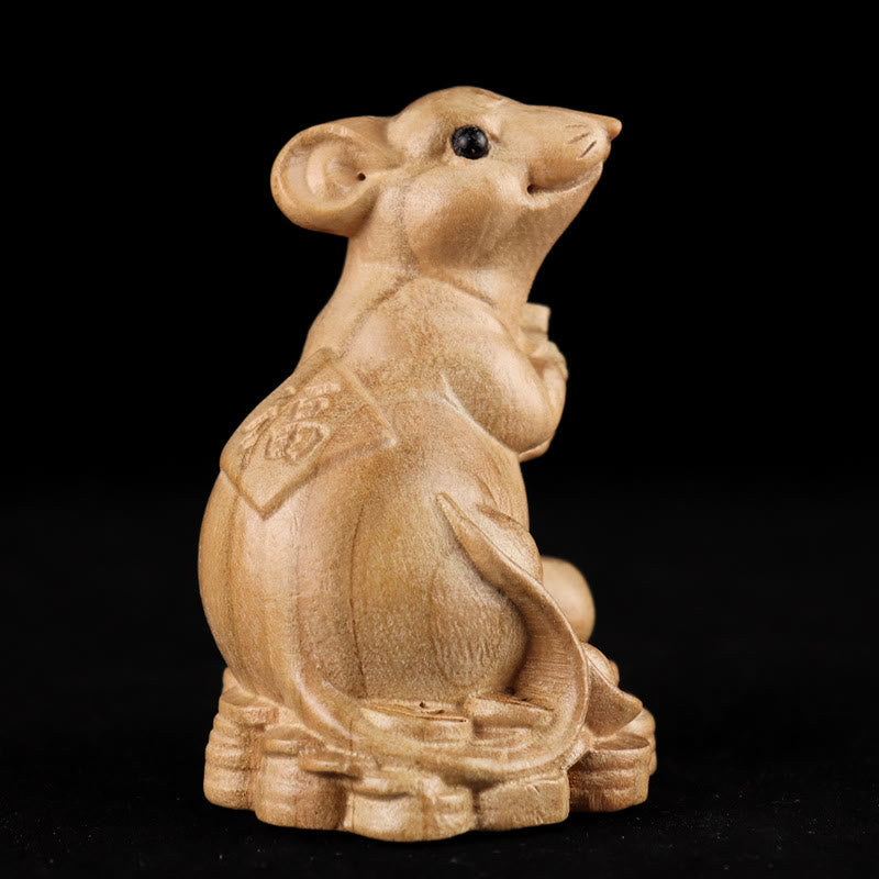 Buddha Stones, Jahr der Schlange, chinesisches Sternzeichen Fu-Charakter, Pfirsichholz, Statue für Zuhause, Dekoration - Fu-Charakter Ratte - Höhe 11,5 cm - image 6