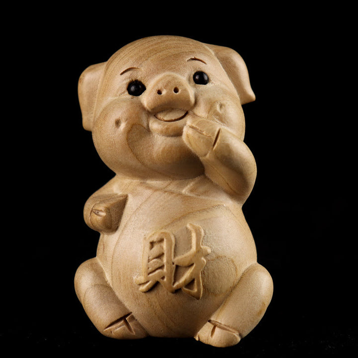 Buddha Stones, Jahr der Schlange, chinesisches Sternzeichen Fu-Charakter, Pfirsichholz, Statue für Zuhause, Dekoration - Schwein für Reichtum - Höhe 11,5 cm - image 31