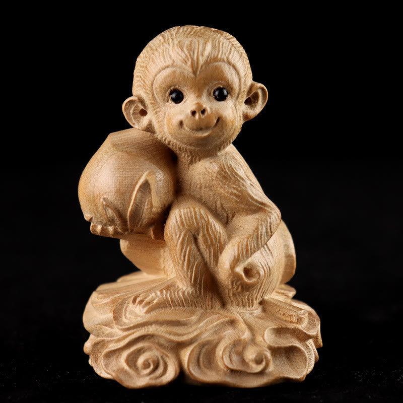 Buddha Stones, Jahr der Schlange, chinesisches Sternzeichen Fu-Charakter, Pfirsichholz, Statue für Zuhause, Dekoration - Monkey Peach (zufällige Ausrichtung nach links/rechts) - Höhe 11,5 cm - image 25