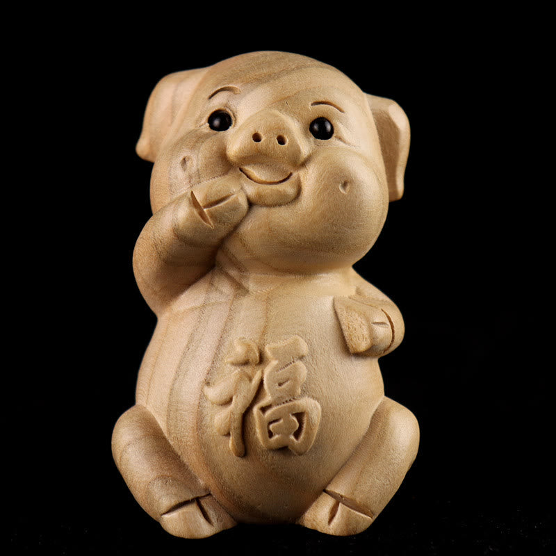Buddha Stones, Jahr der Schlange, chinesisches Sternzeichen Fu-Charakter, Pfirsichholz, Statue für Zuhause, Dekoration - Fu Charakter Schwein - Höhe 11,5 cm - image 31
