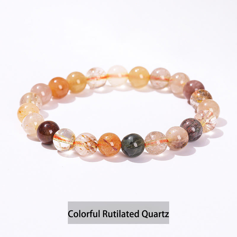 Buddha Stones Verschiedene Kristallsteine ​​Amethyst Grüner Aventurin Rosenquarz Heilarmband - Bunter Rutilquarz - 10 mm (Handgelenkumfang 14–16 cm) - image 20