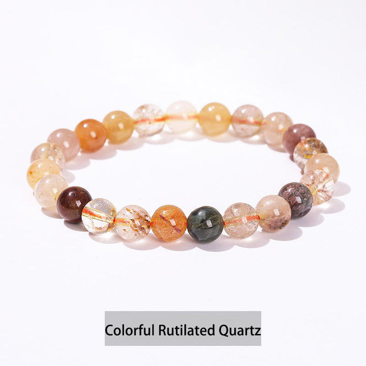 Buddha Stones Verschiedene Kristallsteine ​​Amethyst Grüner Aventurin Rosenquarz Heilarmband - Bunter Rutilquarz - 10 mm (Handgelenkumfang 14–16 cm) - image 20