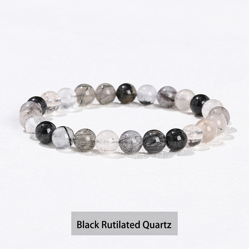Buddha Stones Verschiedene Kristallsteine ​​Amethyst Grüner Aventurin Rosenquarz Heilarmband - Schwarzer Rutilquarz - 10 mm (Handgelenkumfang 14–16 cm) - image 22