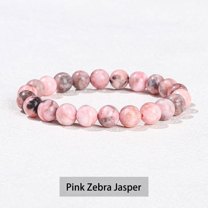 Buddha Stones Verschiedene Kristallsteine ​​Amethyst Grüner Aventurin Rosenquarz Heilarmband - Rosa Zebrajaspis - 10 mm (Handgelenkumfang 14–16 cm) - image 31