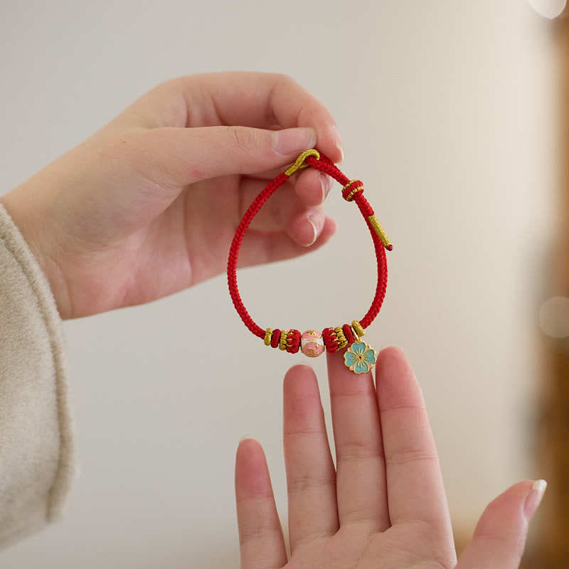 Buddha Stones , rote Schnur, vergoldetes Kupfer, Pfirsichblüte, Yi Fan, Feng-Shun-Schutz, geflochtenes Armband