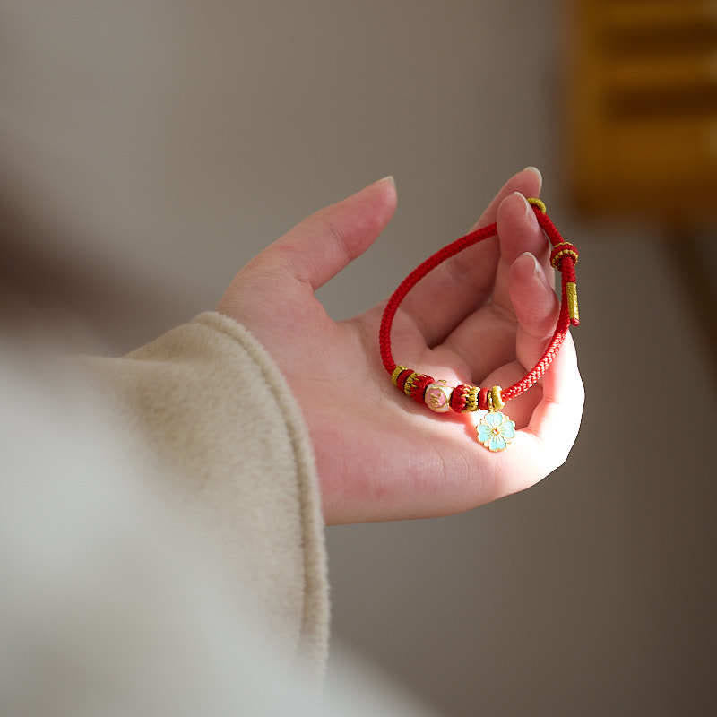 Buddha Stones , rote Schnur, vergoldetes Kupfer, Pfirsichblüte, Yi Fan, Feng-Shun-Schutz, geflochtenes Armband