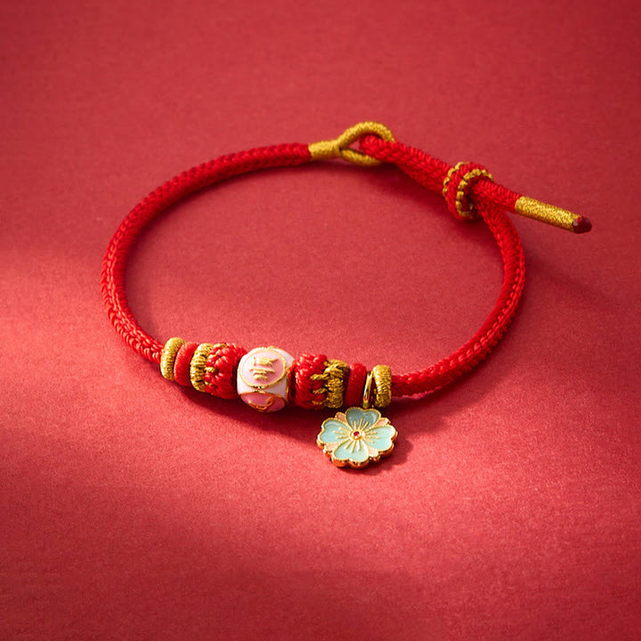 Buddha Stones , rote Schnur, vergoldetes Kupfer, Pfirsichblüte, Yi Fan, Feng-Shun-Schutz, geflochtenes Armband