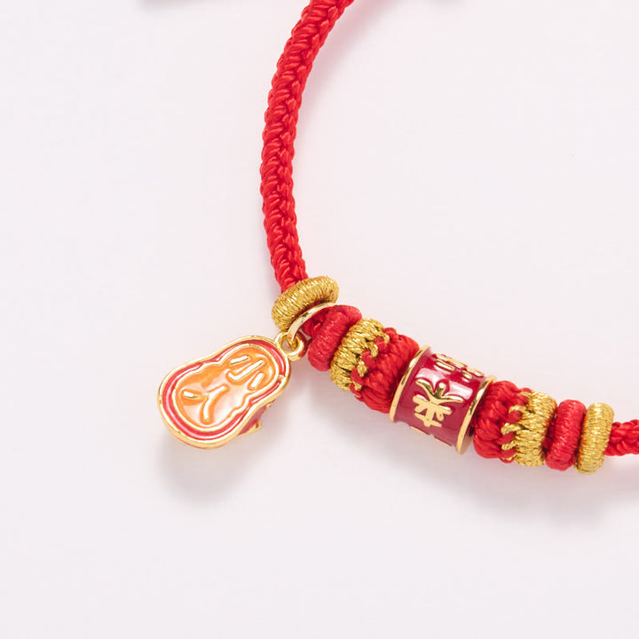 Buddha Stones , rote Schnur, vergoldetes Kupfer, Shi Lai Yun Zhuan Schuh-Anhänger, Schutz, geflochtenes Armband