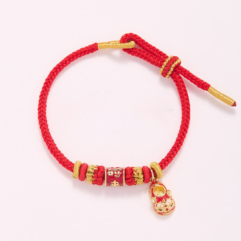 Buddha Stones , rote Schnur, vergoldetes Kupfer, Shi Lai Yun Zhuan Schuh-Anhänger, Schutz, geflochtenes Armband