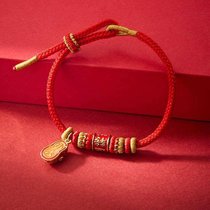 Buddha Stones , rote Schnur, vergoldetes Kupfer, Shi Lai Yun Zhuan Schuh-Anhänger, Schutz, geflochtenes Armband