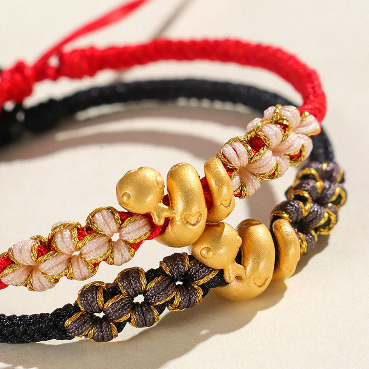 Buddha Stones Handgemachtes 999 Sterling Silber Jahr der Schlange Rote Schnur Herz Pfirsichblüte Glücksarmband - image 13