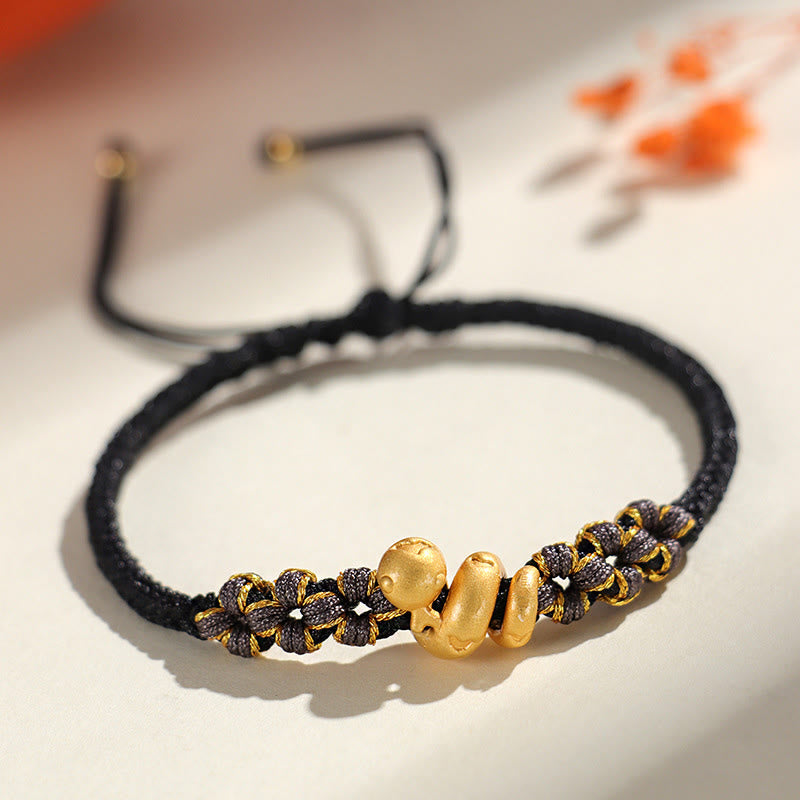 Buddha Stones Handgemachtes 999 Sterling Silber Jahr der Schlange Rote Schnur Herz Pfirsichblüte Glücksarmband - Schwarze Schnur, 999 Sterlingsilber (Handgelenkumfang: 15–18 cm) - image 12