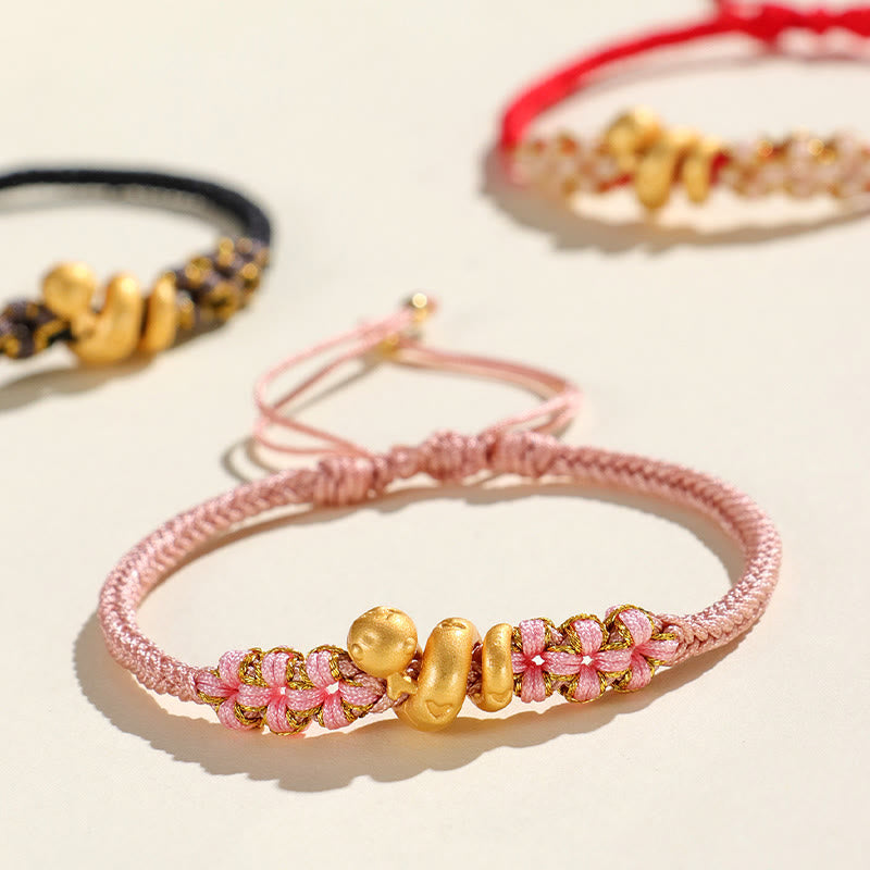 Buddha Stones Handgemachtes 999 Sterling Silber Jahr der Schlange Rote Schnur Herz Pfirsichblüte Glücksarmband - image 1