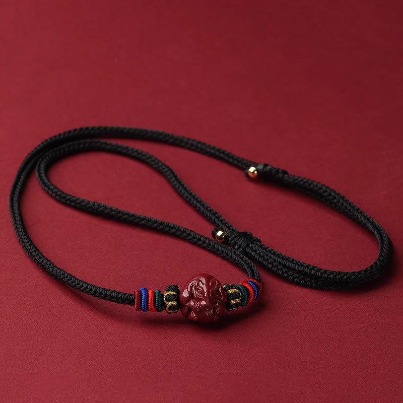 Buddha Stones ​​Zinnober Chinesisches Sternzeichen Schwarze Schnur Segen Halskette Anhänger - Zinnoberratte - image 1