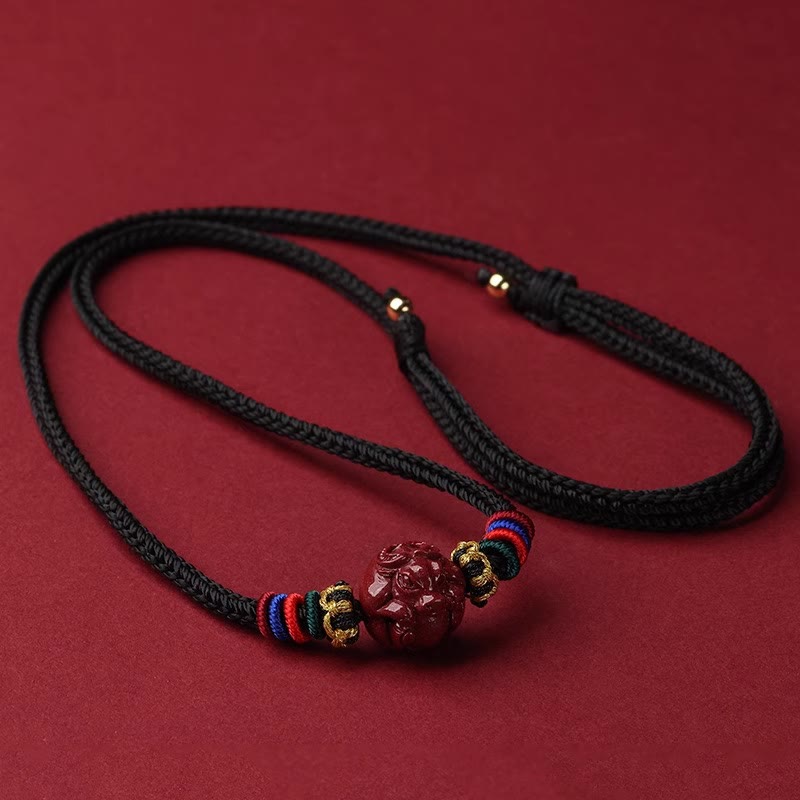 Buddha Stones ​​Zinnober Chinesisches Sternzeichen Schwarze Schnur Segen Halskette Anhänger - Zinnoberochse - image 3