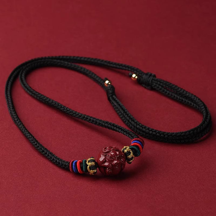 Buddha Stones ​​Zinnober Chinesisches Sternzeichen Schwarze Schnur Segen Halskette Anhänger - Zinnoberochse - image 3