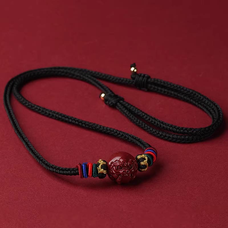 Buddha Stones ​​Zinnober Chinesisches Sternzeichen Schwarze Schnur Segen Halskette Anhänger - Zinnobertiger - image 4