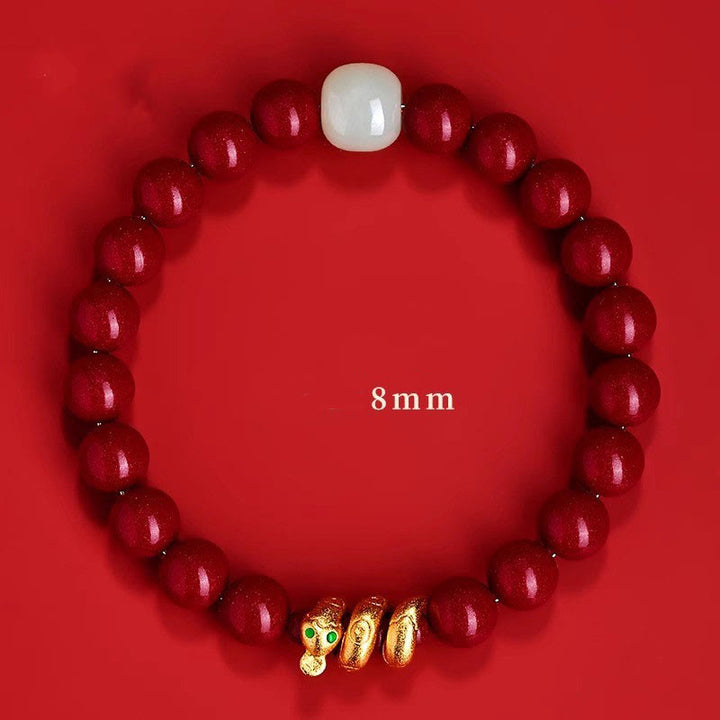 Buddha Stones ​​Zinnoberperle Hetian Jade Jahr der Schlange Segensarmband - image 3