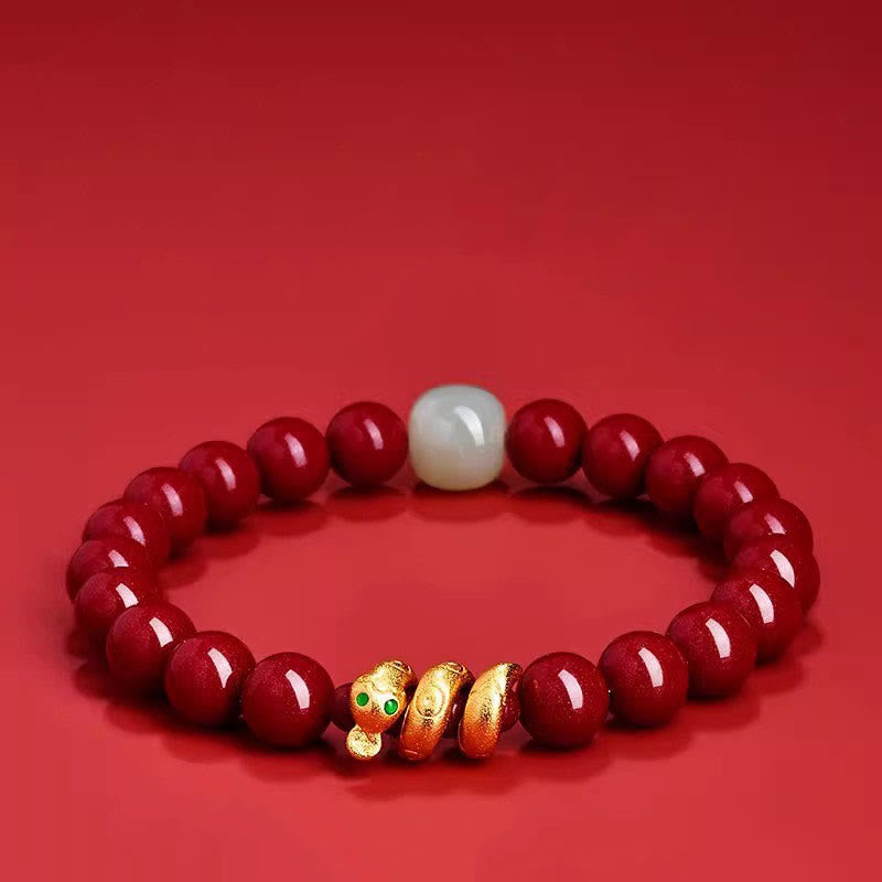 Buddha Stones ​​Zinnoberperle Hetian Jade Jahr der Schlange Segensarmband - 8 mm Zinnober-Hetian-Jade-Schlange (Handgelenkumfang: 15 cm) - image 0