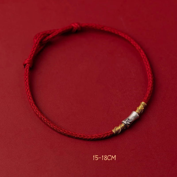 Buddha Stones Handgemachtes 925 Sterling Silber Bambus Design Rote Schnur Glück Geflochtenes Armband - Rotes Armband aus 925er Sterlingsilber mit Bambusarmband (Handgelenkumfang: 15-18 cm) - image 0