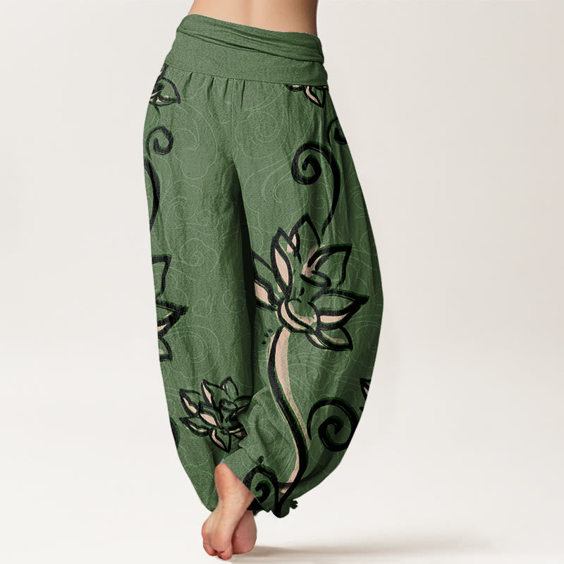 Lässige Haremshose mit Buddha Stones und Lotusblüte, glückverheißende Wolken, elastische Taille für Damen - image 2