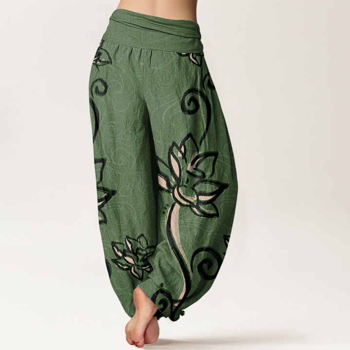 Lässige Haremshose mit Buddha Stones und Lotusblüte, glückverheißende Wolken, elastische Taille für Damen - image 2