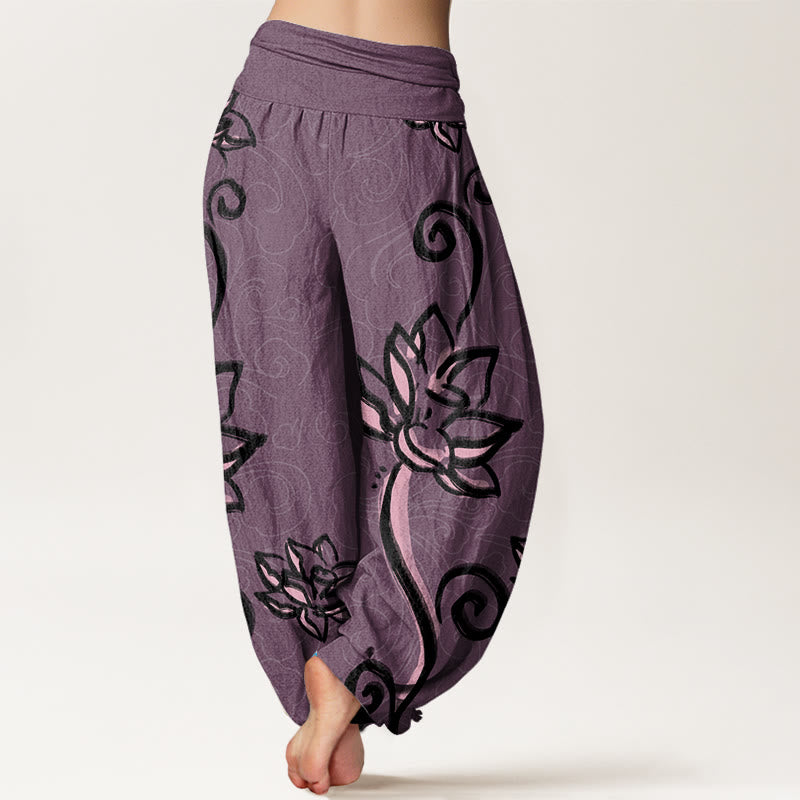 Lässige Haremshose mit Buddha Stones und Lotusblüte, glückverheißende Wolken, elastische Taille für Damen - image 9