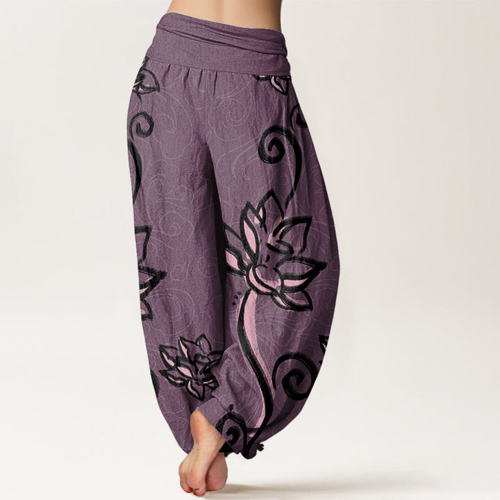 Lässige Haremshose mit Buddha Stones und Lotusblüte, glückverheißende Wolken, elastische Taille für Damen - image 9