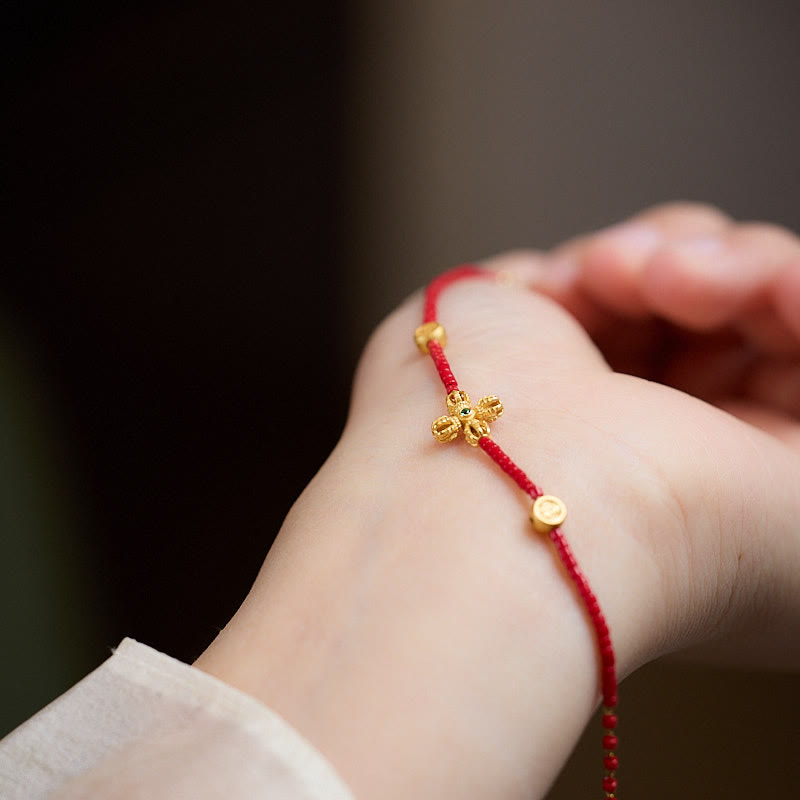 Armband „Buddha Stones“ aus 24 Karat vergoldetem 925er Sterlingsilber mit Liuli-Glasperlen und PiXiu-Kleeblatt, Freude und Glück, Reichtum - image 3