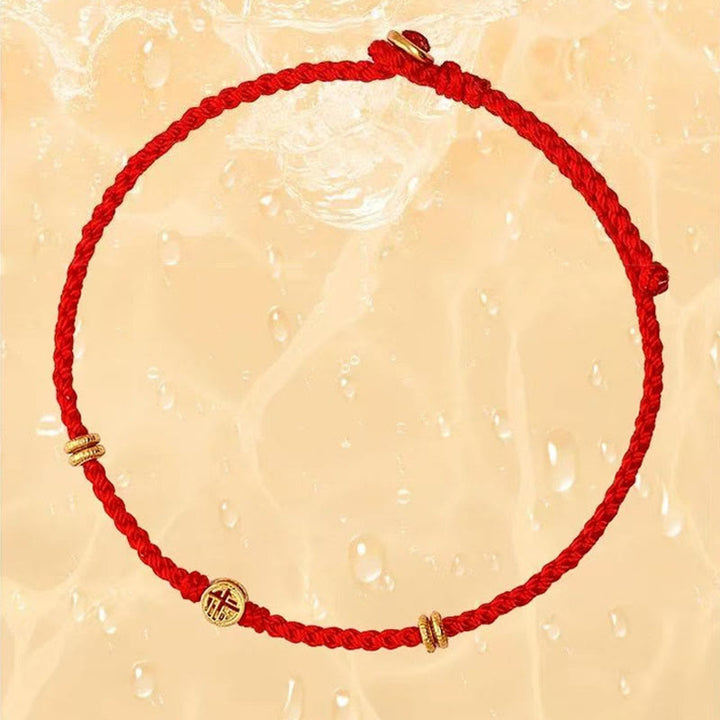 Buddha Stones Handgemachtes geflochtenes rotes Band 925 Sterling Silber Fu Charakter Glücksarmband - image 4