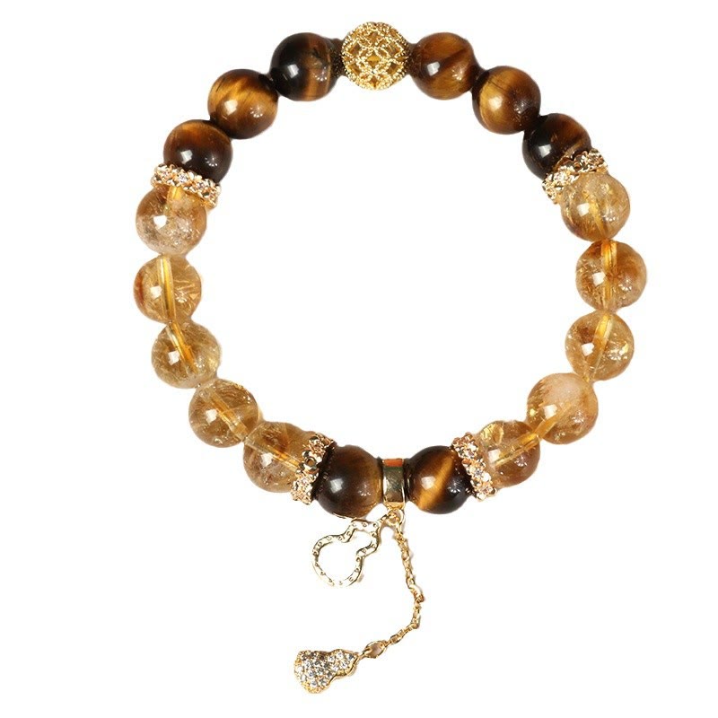 Buddha Stones Armband mit natürlichen Tigerauge- und Citrinperlen, Glückskürbis, Stärke