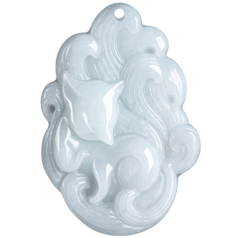 Buddha Stones Halskette mit Anhänger aus natürlicher Jade mit neunschwänzigem Fuchs