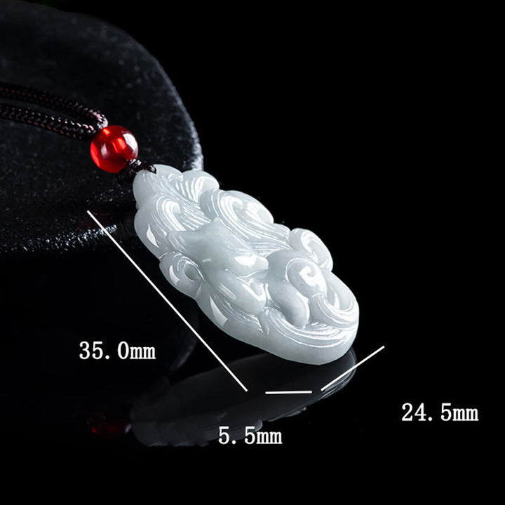 Buddha Stones Halskette mit Anhänger aus natürlicher Jade mit neunschwänzigem Fuchs
