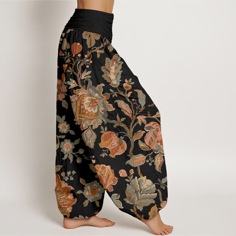 Lässige Haremshose aus Baumwolle mit Buddha Stones Motiv und blühenden Blütenknospen – Damenhose mit elastischem Bund - image 2