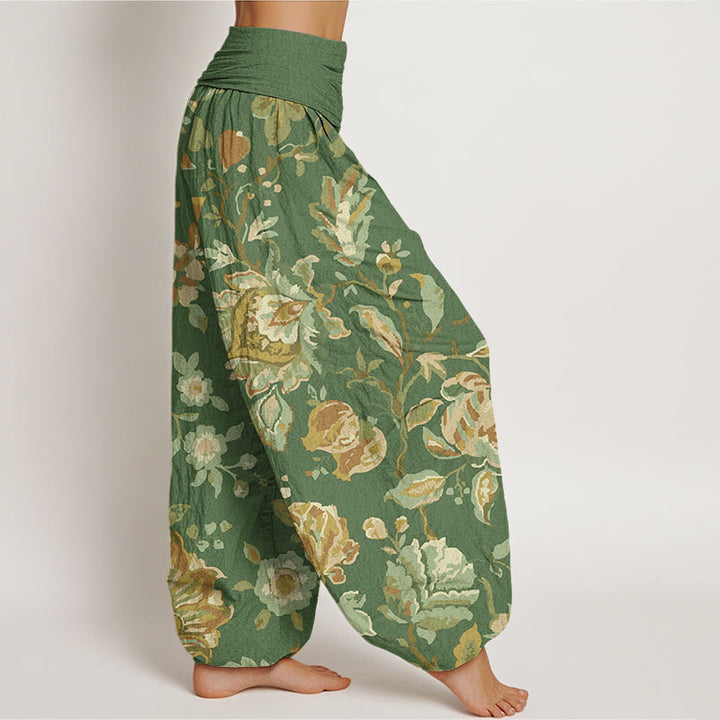 Lässige Haremshose aus Baumwolle mit Buddha Stones Motiv und blühenden Blütenknospen – Damenhose mit elastischem Bund - image 6