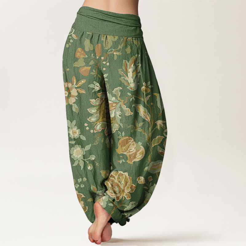 Lässige Haremshose aus Baumwolle mit Buddha Stones Motiv und blühenden Blütenknospen – Damenhose mit elastischem Bund - image 5