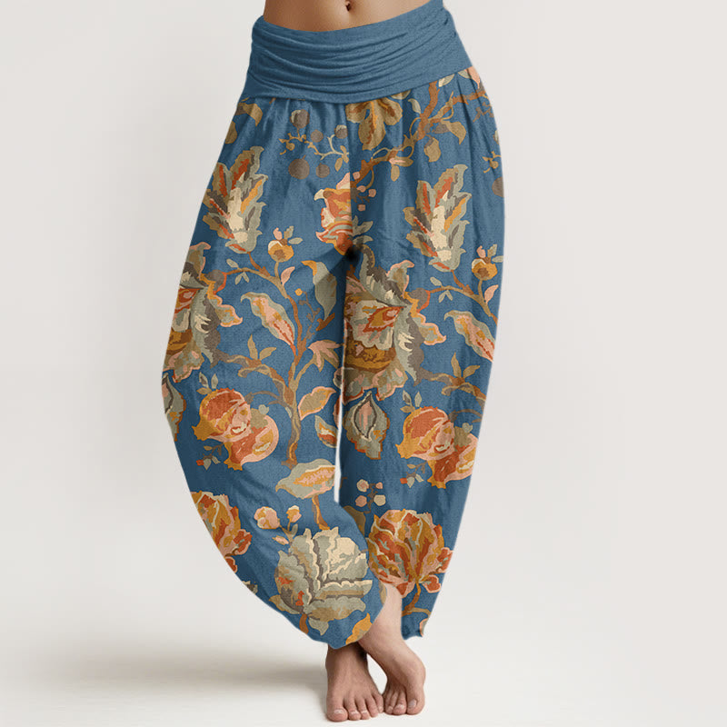 Lässige Haremshose aus Baumwolle mit Buddha Stones Motiv und blühenden Blütenknospen – Damenhose mit elastischem Bund - Kornblumenblau - US22, UK/AU26, EU54 (6XL) - image 7
