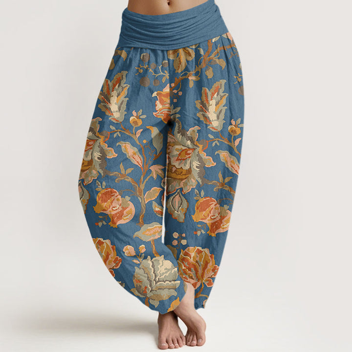 Lässige Haremshose aus Baumwolle mit Buddha Stones Motiv und blühenden Blütenknospen – Damenhose mit elastischem Bund - Kornblumenblau - US22, UK/AU26, EU54 (6XL) - image 7