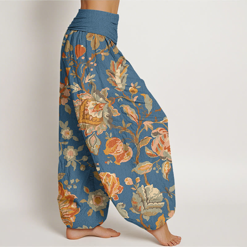 Lässige Haremshose aus Baumwolle mit Buddha Stones Motiv und blühenden Blütenknospen – Damenhose mit elastischem Bund - image 9